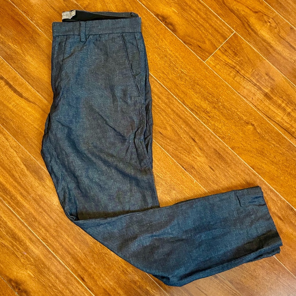 Club Monaco 🔵 Blue Linen-Cotton Dress Pants